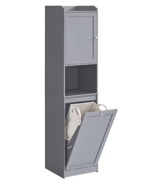 Vrijstaande Badkamerkast met Lade en Afneembare Wasmand – 40x40x170 cm