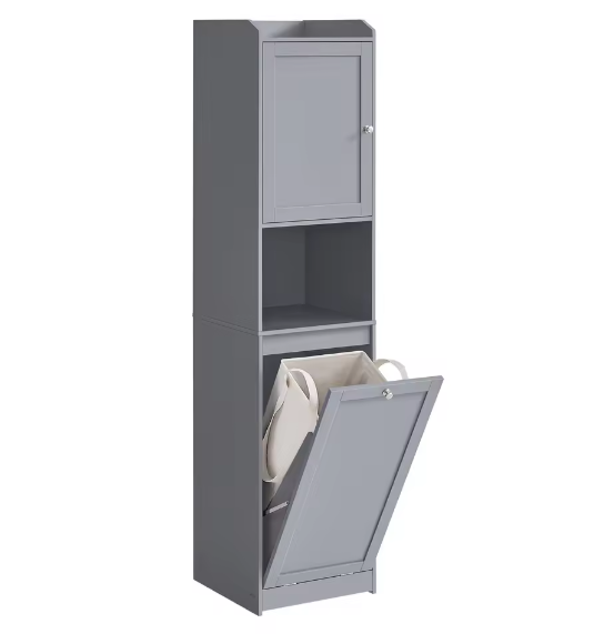 Vrijstaande Badkamerkast met Lade en Afneembare Wasmand – 40x40x170 cm