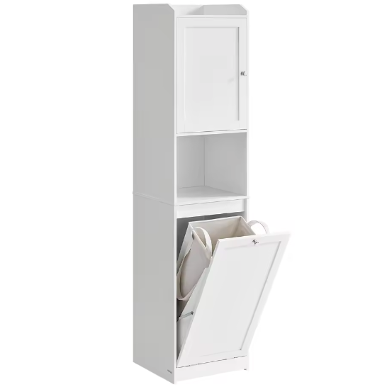 Vrijstaande Badkamerkast met Lade en Afneembare Wasmand – 40x40x170 cm