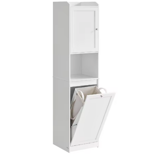 Vrijstaande Badkamerkast met Lade en Afneembare Wasmand – 40x40x170 cm