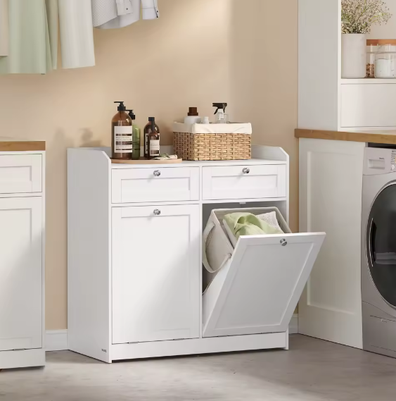 Vrijstaande Badkamerkast met 2 Laden en 2 Afneembare Waszakken – Praktische Opbergoplossing