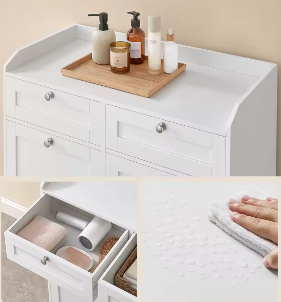 Vrijstaande Badkamerkast met 2 Laden en 2 Afneembare Waszakken – Praktische Opbergoplossing