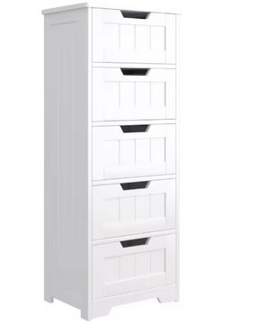 Vrijstaande Badkamerkast met 5 Laden – Smal Opbergmeubel 40x30x102 cm, Wit