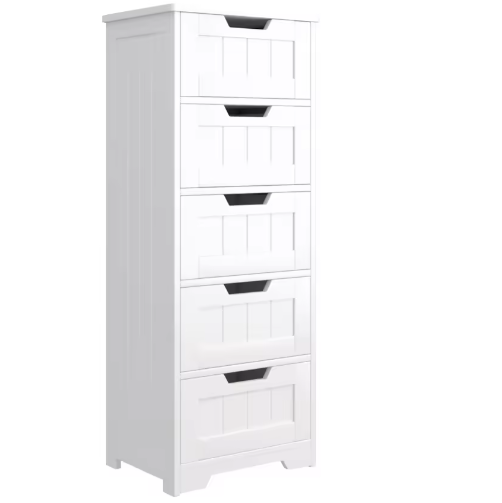 Vrijstaande Badkamerkast met 5 Laden – Smal Opbergmeubel 40x30x102 cm, Wit