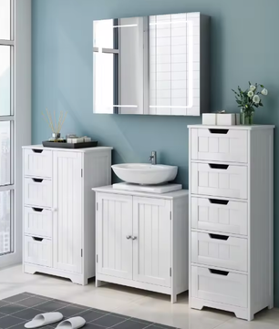 Vrijstaande Badkamerkast met 5 Laden – Smal Opbergmeubel 40x30x102 cm, Wit