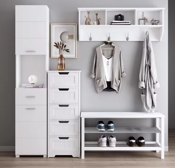 Vrijstaande Badkamerkast met 5 Laden – Smal Opbergmeubel 40x30x102 cm, Wit