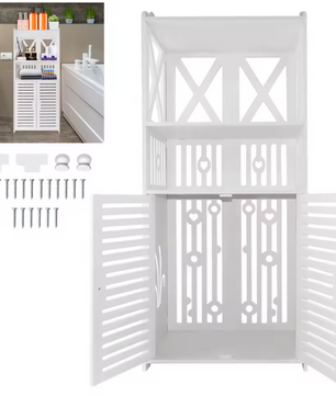 Vrijstaande Badkamervloerkast met Dubbele Deur – 3 Lagen