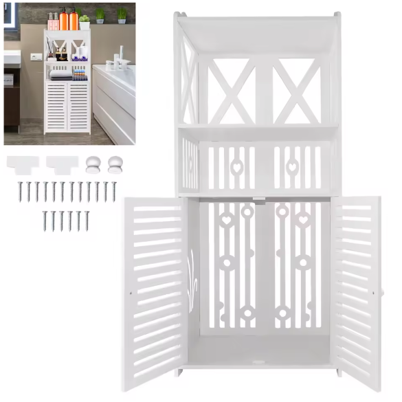 Vrijstaande Badkamervloerkast met Dubbele Deur – 3 Lagen