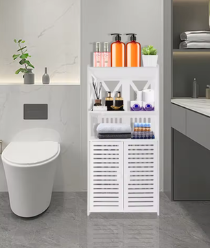 Vrijstaande Badkamervloerkast met Dubbele Deur – 3 Lagen