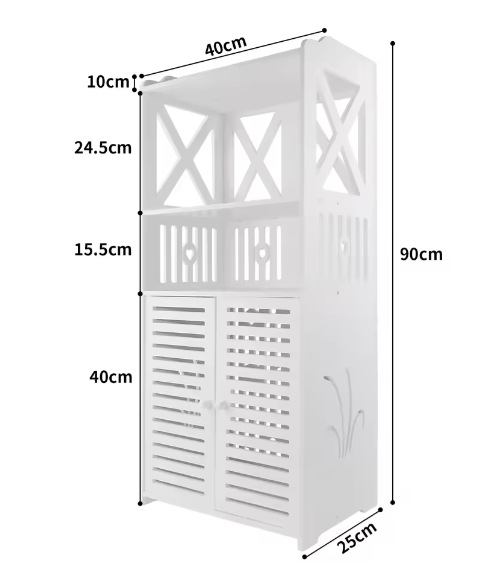 Vrijstaande Badkamervloerkast met Dubbele Deur – 3 Lagen