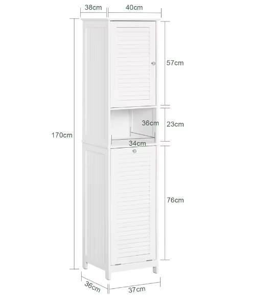 Hoge Badkamerkast met Uitneembare Waszak en Deurvakken – Slim Opbergen