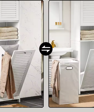 Hoge Badkamerkast met Uitneembare Waszak en Deurvakken – Slim Opbergen