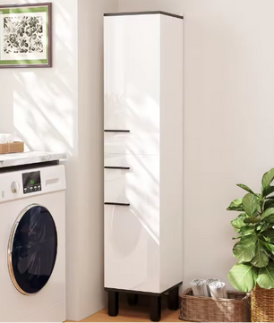 Hoge Badkamerkast met Lade, Deuren en Verstelbare Planken – Wit