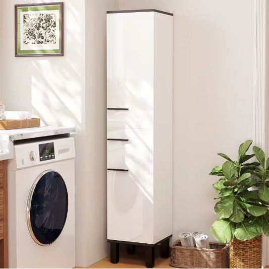 Hoge Badkamerkast met Lade, Deuren en Verstelbare Planken – Wit