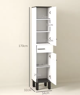 Hoge Badkamerkast met Lade, Deuren en Verstelbare Planken – Wit