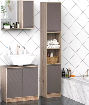 Hoge Badkamerkast met Deuren en Open Planken – Extra Opbergruimte