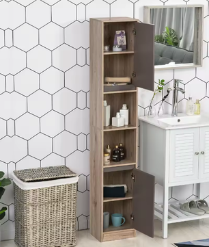 Hoge Badkamerkast met Deuren en Open Planken – Extra Opbergruimte