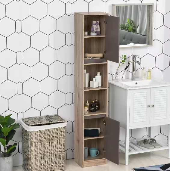 Hoge Badkamerkast met Deuren en Open Planken – Extra Opbergruimte