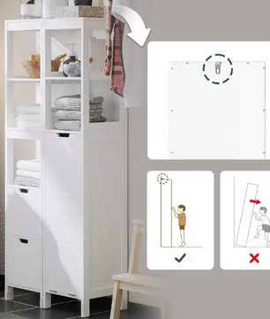 Hoge Smalle Badkamerkast met Uitklapbare Waszak en Planken