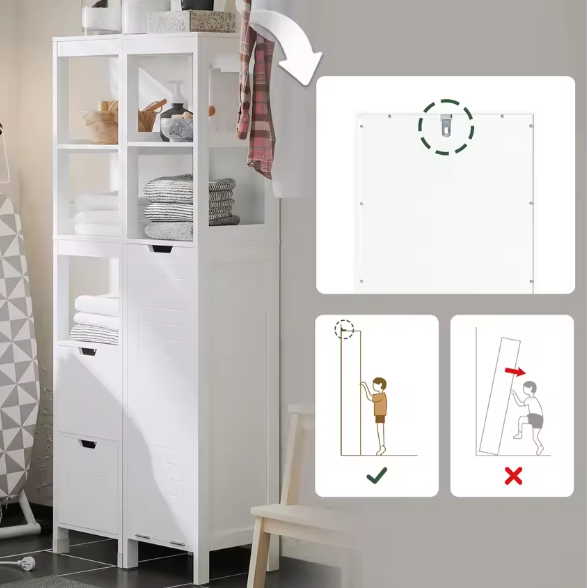 Hoge Smalle Badkamerkast met Uitklapbare Waszak en Planken