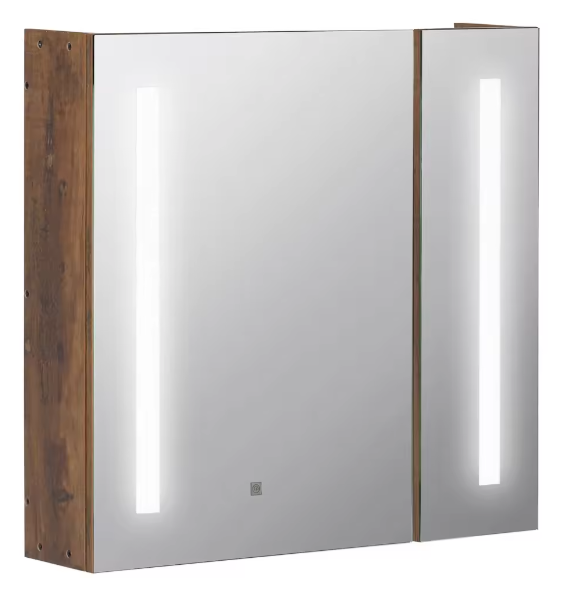 Badkamer Spiegelkast met LED Licht – 2 Deuren, Touch Schakelaar, 70x15x65 cm