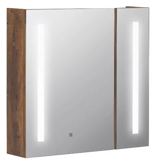 Badkamer Spiegelkast met LED Licht – 2 Deuren, Touch Schakelaar, 70x15x65 cm
