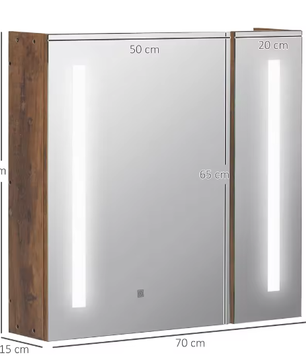 Badkamer Spiegelkast met LED Licht – 2 Deuren, Touch Schakelaar, 70x15x65 cm
