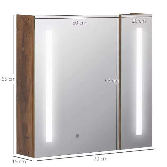 Badkamer Spiegelkast met LED Licht – 2 Deuren, Touch Schakelaar, 70x15x65 cm