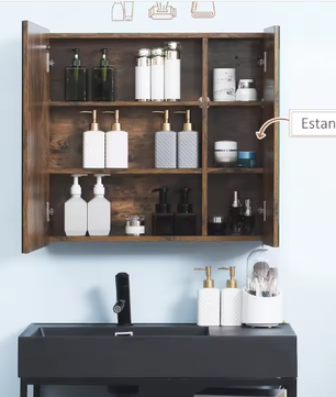 Badkamer Spiegelkast met LED Licht – 2 Deuren, Touch Schakelaar, 70x15x65 cm