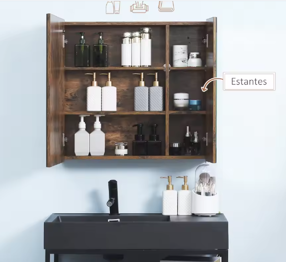 Badkamer Spiegelkast met LED Licht – 2 Deuren, Touch Schakelaar, 70x15x65 cm