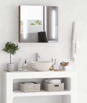 Badkamer Spiegelkast met LED Licht – 2 Deuren, Touch Schakelaar, 70x15x65 cm