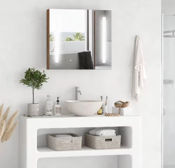 Badkamer Spiegelkast met LED Licht – 2 Deuren, Touch Schakelaar, 70x15x65 cm