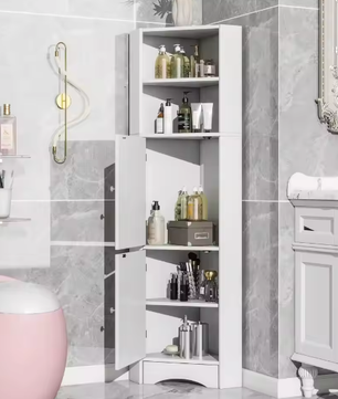 Hoek Badkamerkast met Verstelbare Planken – Compact en Modern Wit