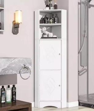 Hoek Badkamerkast met Verstelbare Planken – Compact en Modern Wit