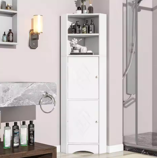 Hoek Badkamerkast met Verstelbare Planken – Compact en Modern Wit