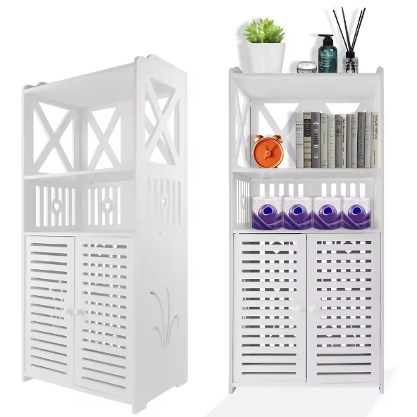 Vrijstaande Badkamerkast met Dubbele Deuren – Waterdicht PVC, 3 Lagen