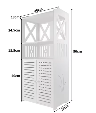 Vrijstaande Badkamerkast met Dubbele Deuren – Waterdicht PVC, 3 Lagen