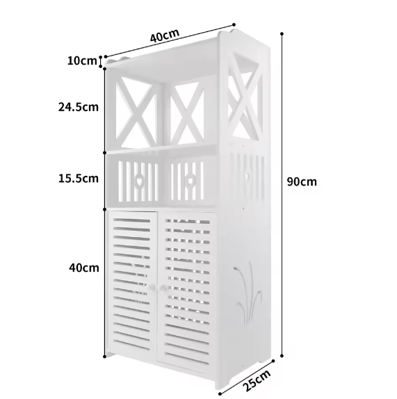 Vrijstaande Badkamerkast met Dubbele Deuren – Waterdicht PVC, 3 Lagen