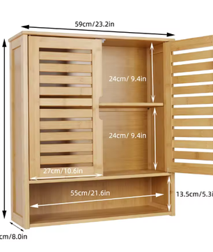 Wandgemonteerde Bamboe Badkamerkast – Compact Opbergkastje met Planken