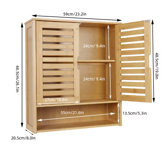 Wandgemonteerde Bamboe Badkamerkast – Compact Opbergkastje met Planken