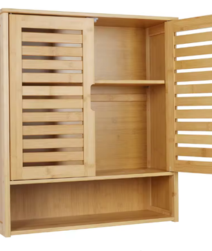 Wandgemonteerde Bamboe Badkamerkast – Compact Opbergkastje met Planken