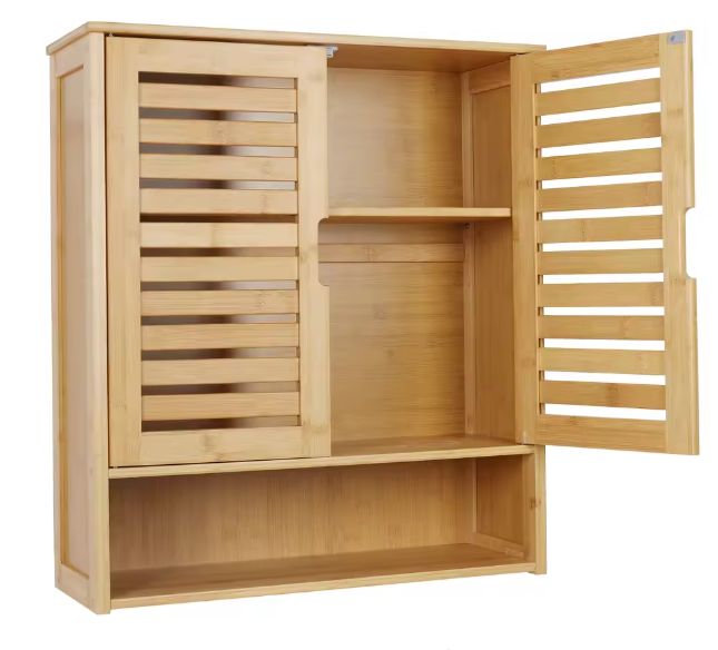 Wandgemonteerde Bamboe Badkamerkast – Compact Opbergkastje met Planken