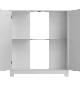 Witte Onder-Wastafelkast – Houten Badkamermeubel met 2 Deuren en Verstelbare Plank