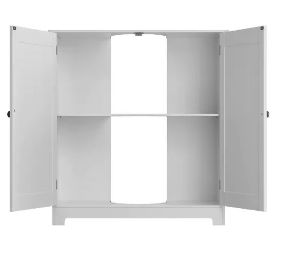 Witte Onder-Wastafelkast – Houten Badkamermeubel met 2 Deuren en Verstelbare Plank