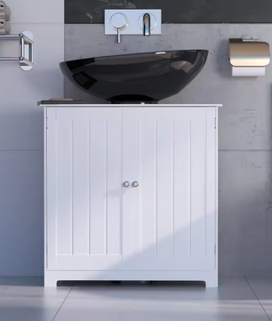 Witte Onder-Wastafelkast – Houten Badkamermeubel met 2 Deuren en Verstelbare Plank