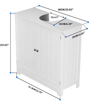 Witte Onder-Wastafelkast – Houten Badkamermeubel met 2 Deuren en Verstelbare Plank