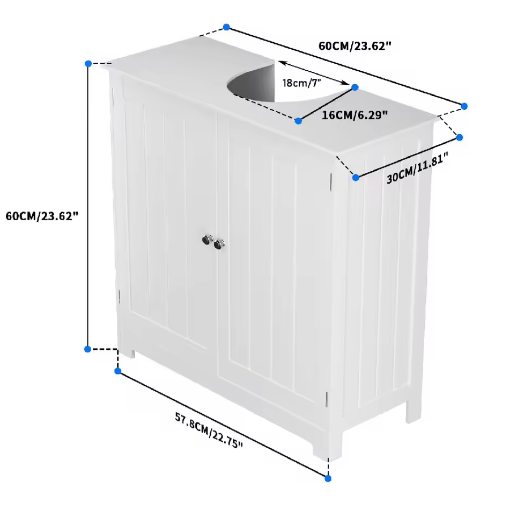 Witte Onder-Wastafelkast – Houten Badkamermeubel met 2 Deuren en Verstelbare Plank