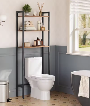 Industriële Toiletkast – 3-Laags Over-Het-Toilet Opbergrek in Bruin en Zwart