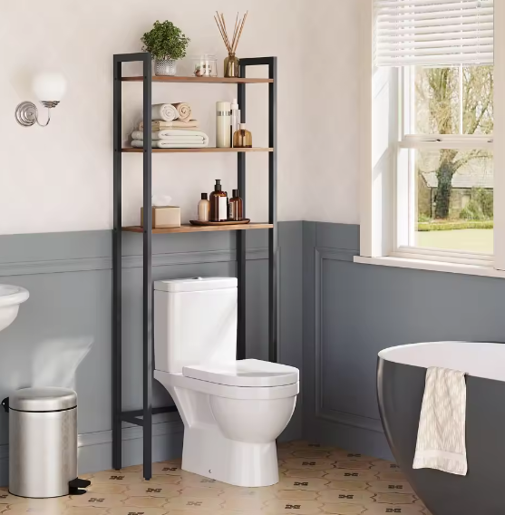 Industriële Toiletkast – 3-Laags Over-Het-Toilet Opbergrek in Bruin en Zwart