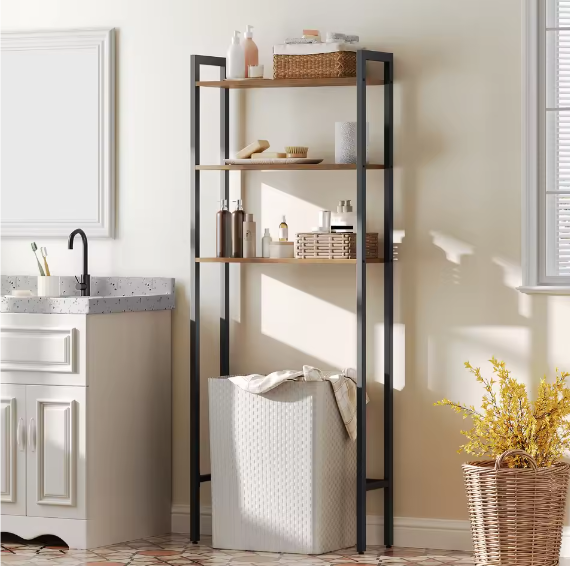 Industriële Toiletkast – 3-Laags Over-Het-Toilet Opbergrek in Bruin en Zwart